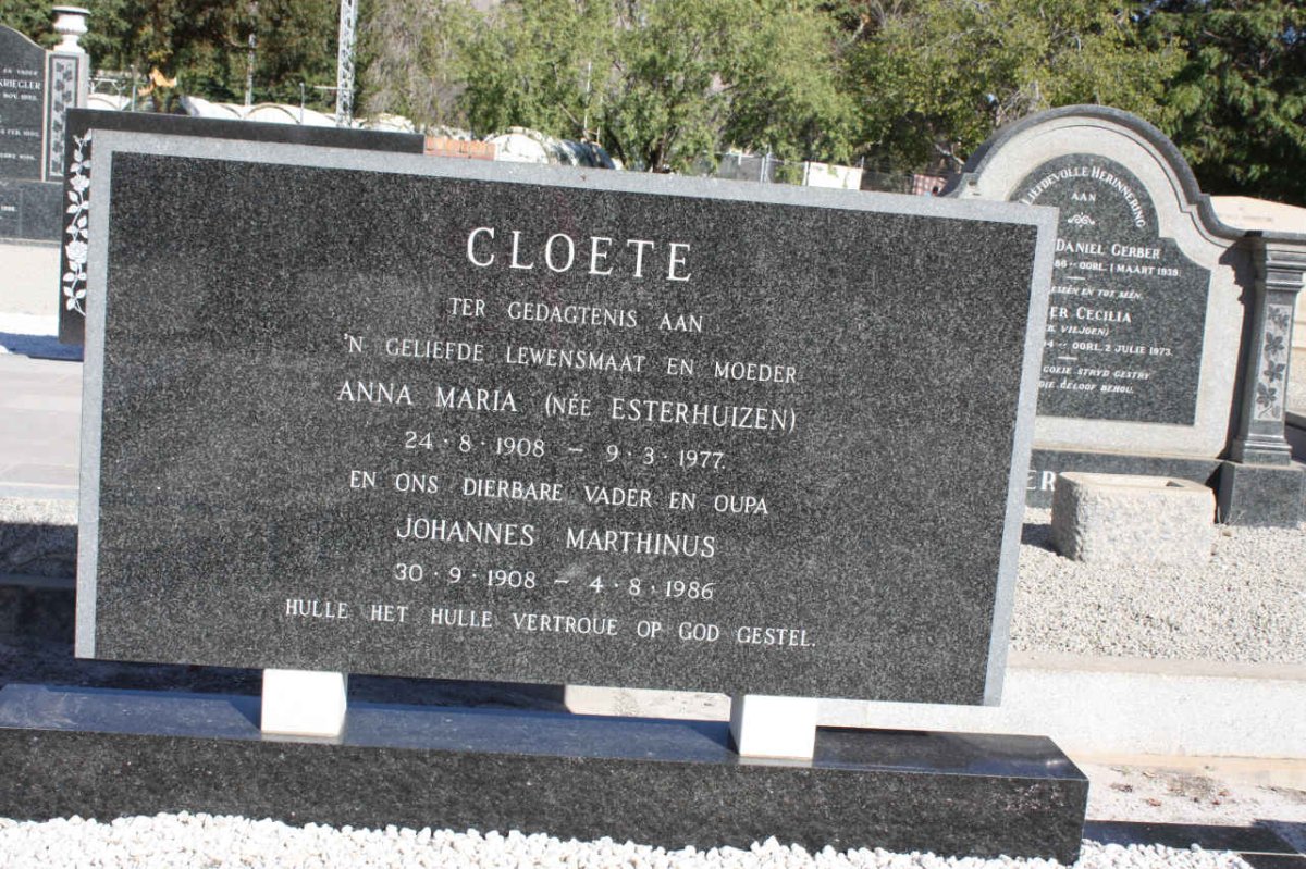 CLOETE Johannes Marthinus 1908-1986 &amp; Anna Maria ESTERHUIZEN 1908-1977