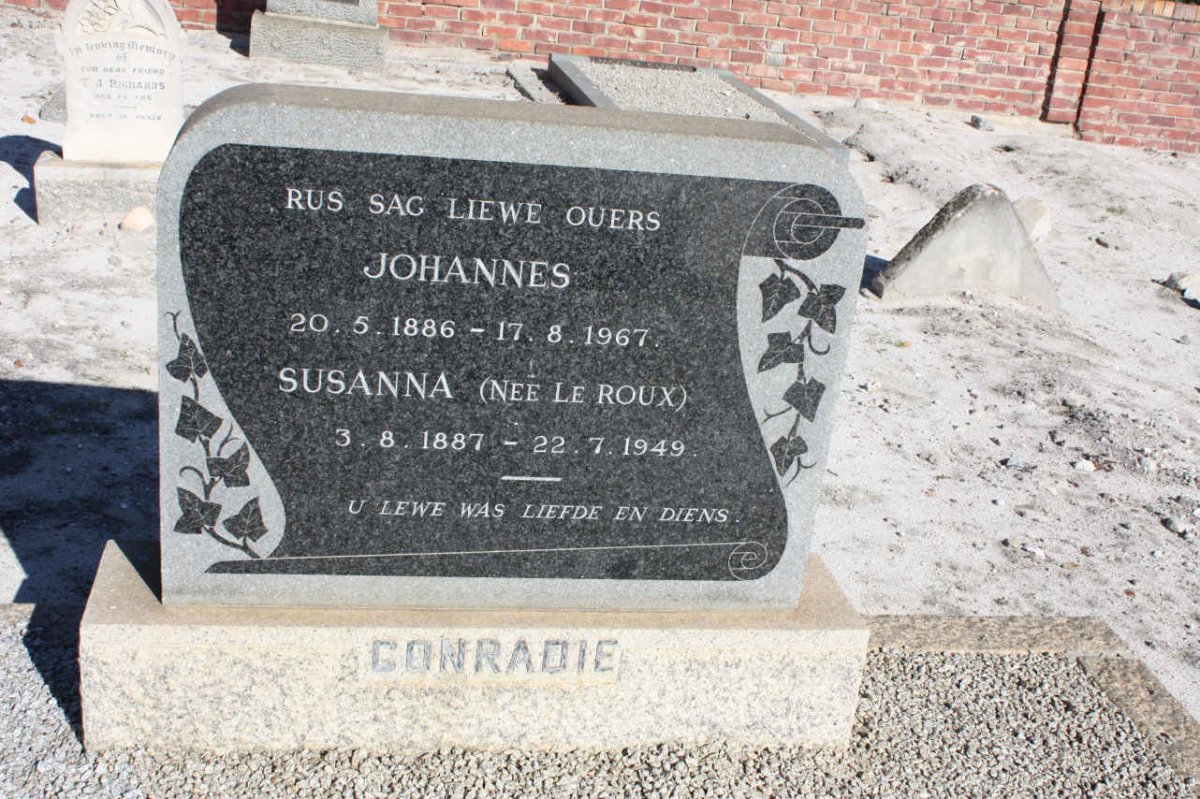 CONRADIE Johannes 1886-1967 &amp; Susanna LE ROUX 1887-1949