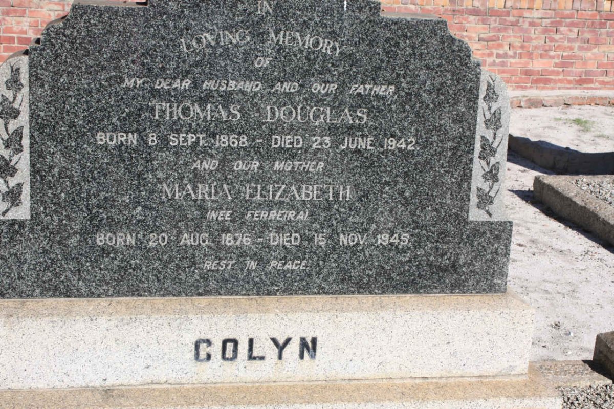 DOUGLAS Thomas 1868-1942 &amp; Maria Elizabeth FERREIRA 1876-1945