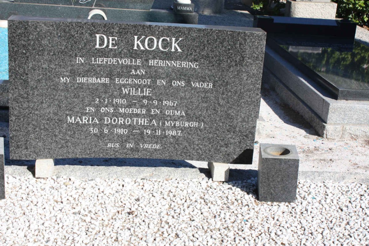 KOCK Willie, de 1910-1967 &amp; Maria Dorothea MYBURGH 1910-1987