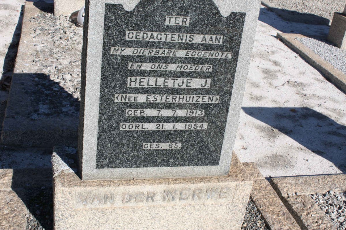 MERWE Helletje J., van der nee ESTERHUIZEN 1913-1954