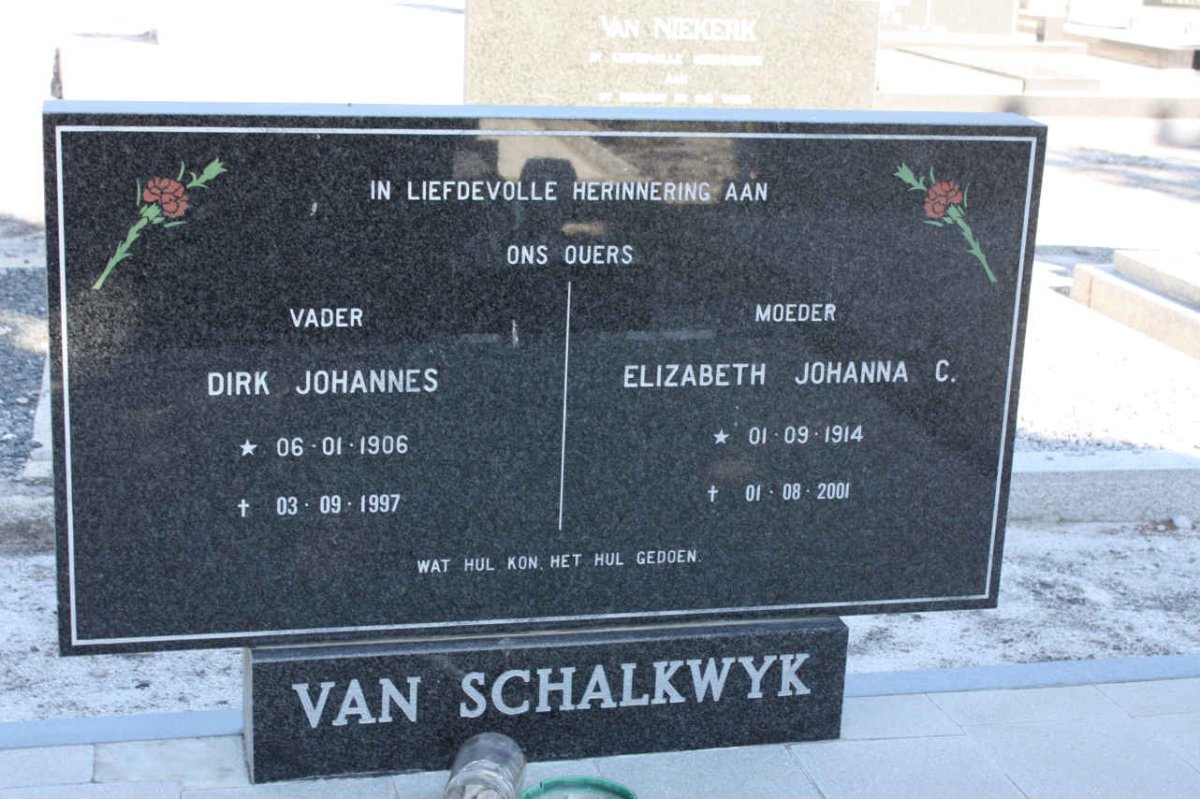 SCHALKWYK Dirk Johannes, van 1906-1997 &amp; Elizabeth Johanna C. 1914-2001