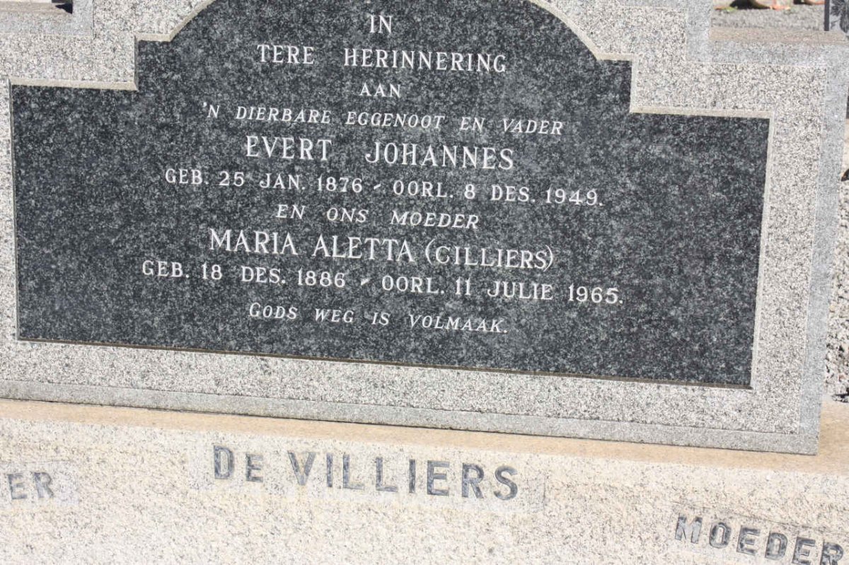 VILLIERS Evert Johannes, de 1876-1949 &amp; Maria Aletta CILLIERS 1886-1965