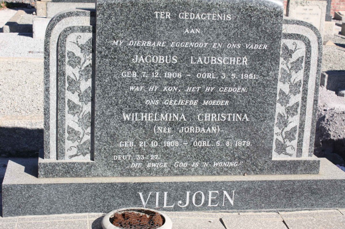 VILJOEN Jacobus Laubscher 1906-1951 &amp; Wilhelmina Christina JORDAAN 1908-1979
