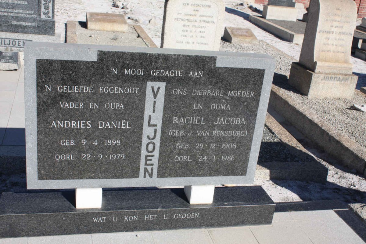 VILJOEN Andries Daniël 1898-1979 &amp; Rachel Jacoba J. VAN RENSBURG 1908-1986