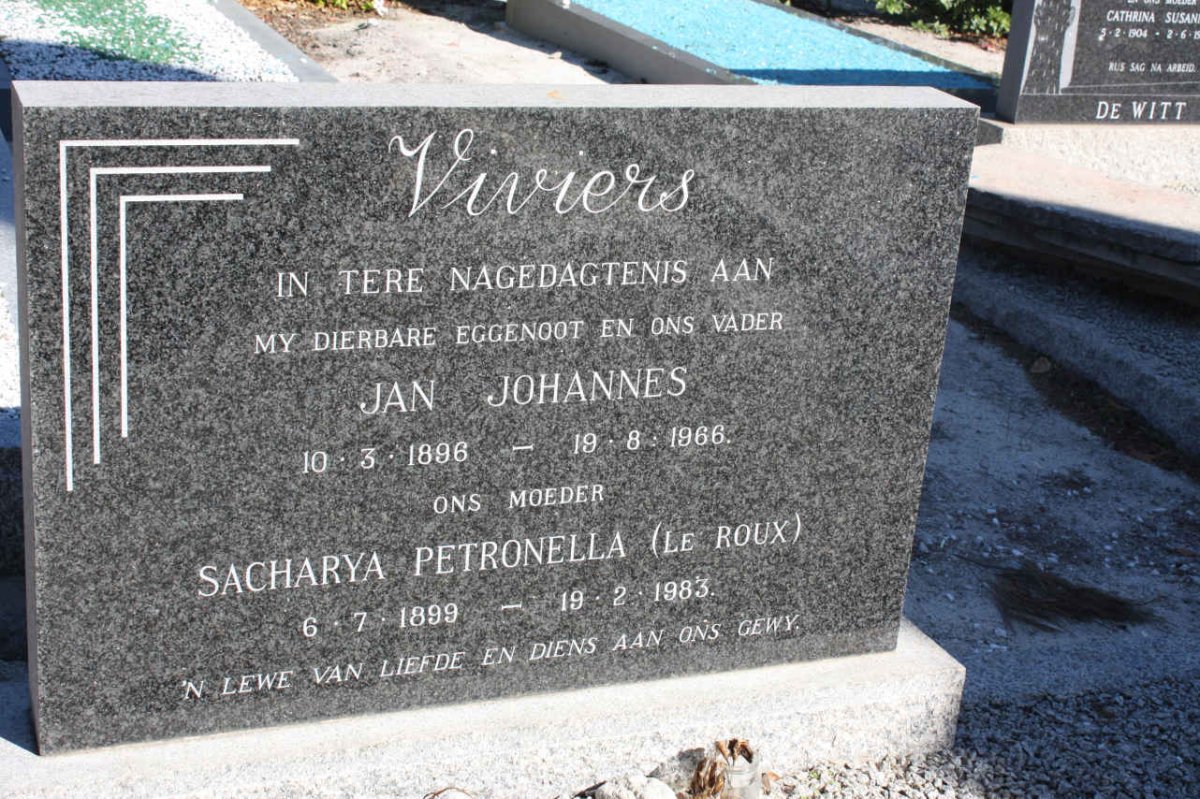 VIVIERS Jan Johannes 1896-1966 &amp; Sacharya Petronella LE ROUX 1899-1983