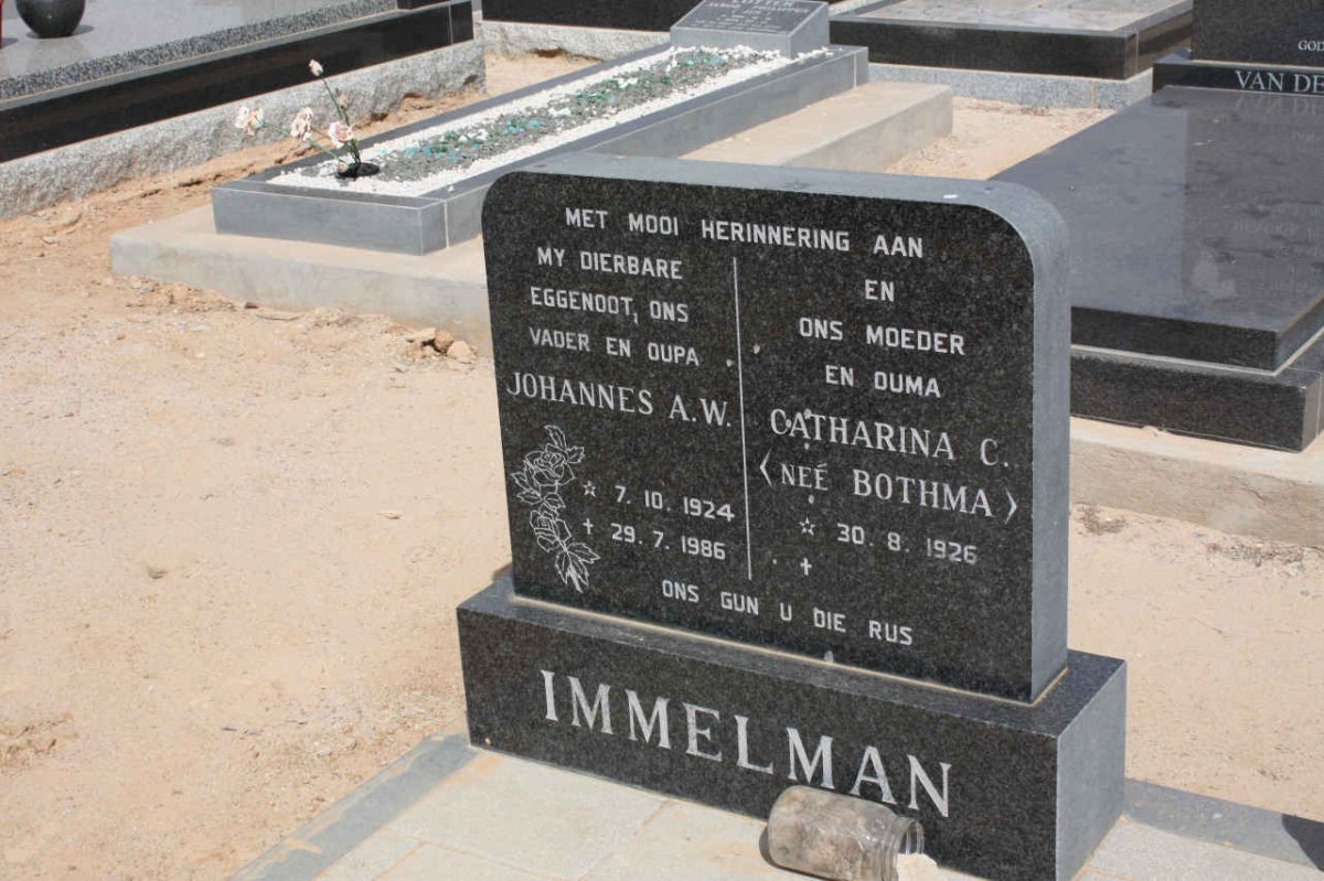 IMMELMAN Johannes A.W. 1924-1986 &amp; Catharina C. BOTHMA 1926-