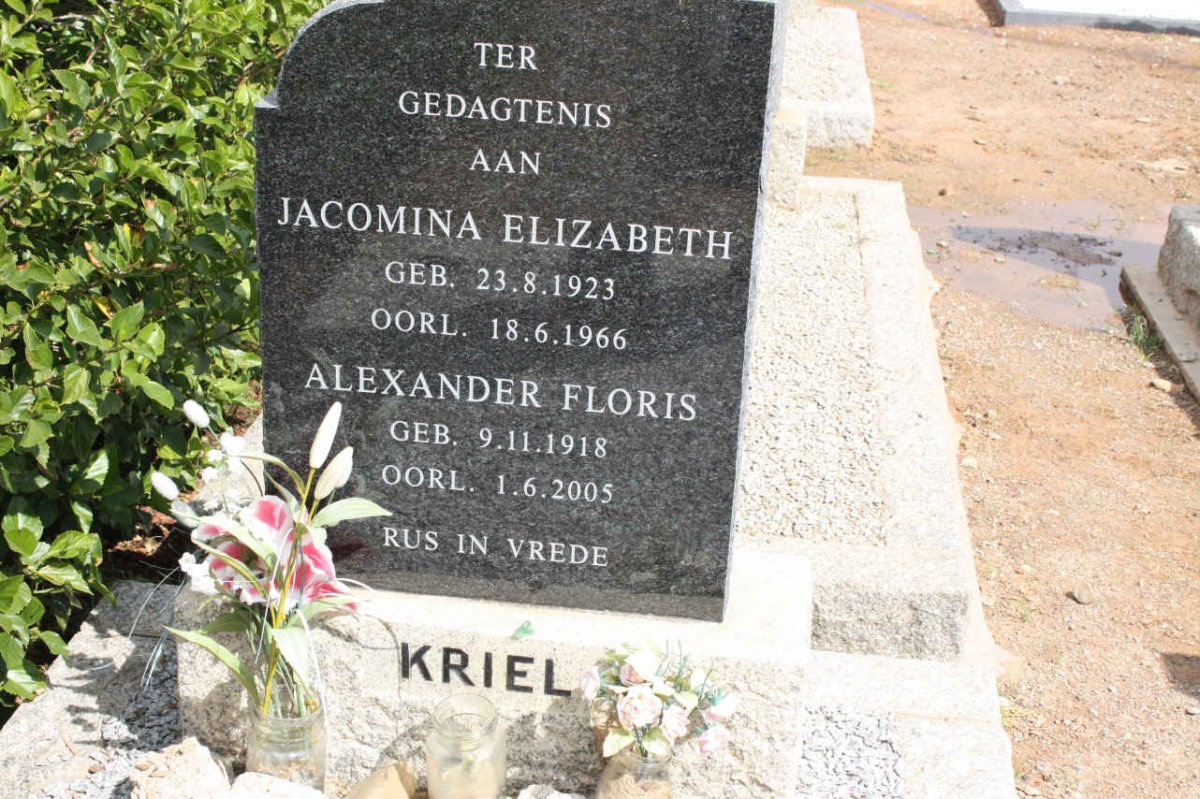 KRIEL Alexander Floris 1918-2005 &amp; Jacomina Elizabeth 1923-1966