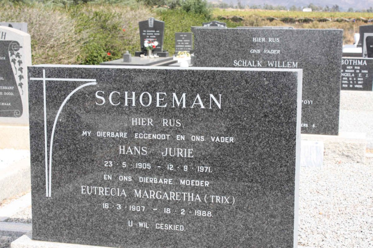 SCHOEMAN Hans Jurie 1905-1971 &amp; Eutrecia Margaretha 1907-1988