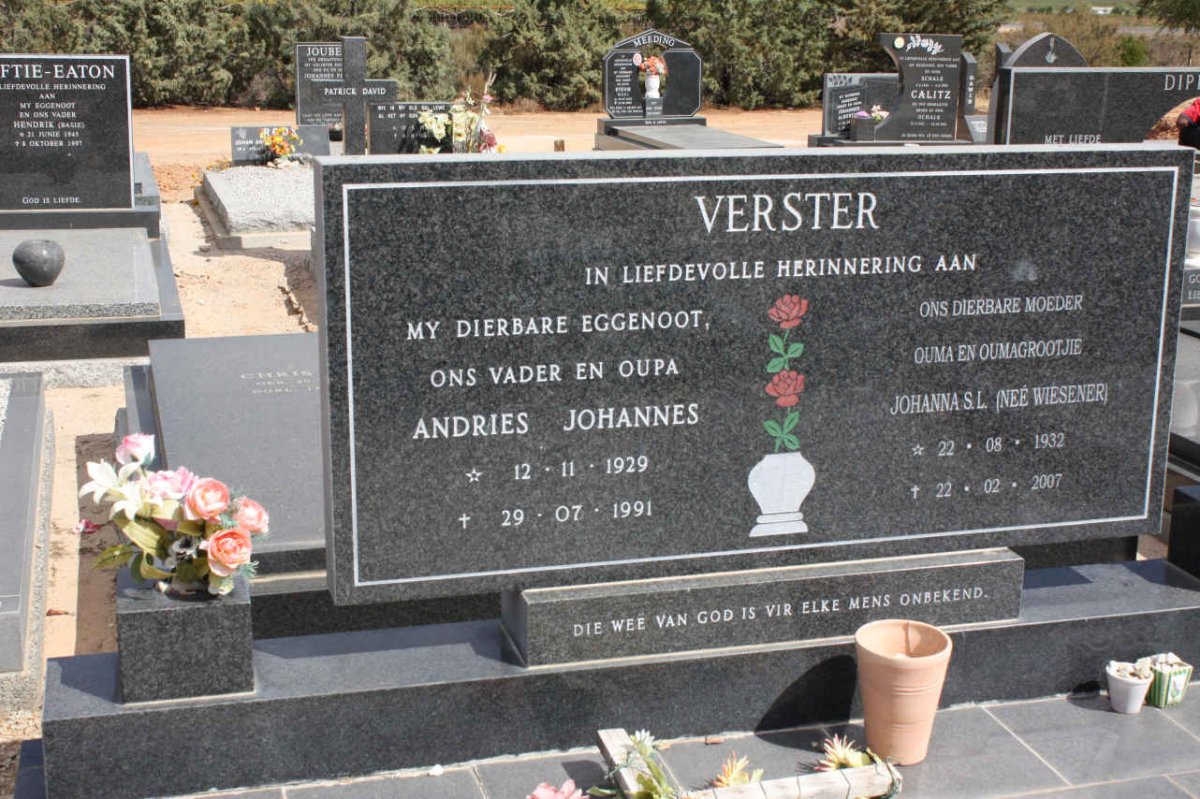 VERSTER Andries Johannes 1929-1991 &amp; Johanna S.L. WIESENER 1932-2007