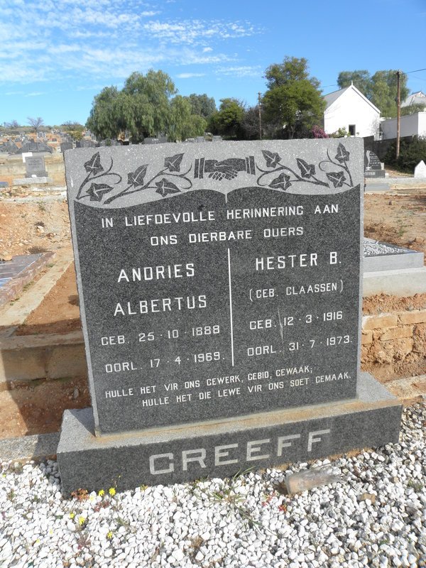 GREEFF Andries Albertus 1888-1969 &amp; Hester B. CLAASSEN 1916-1973
