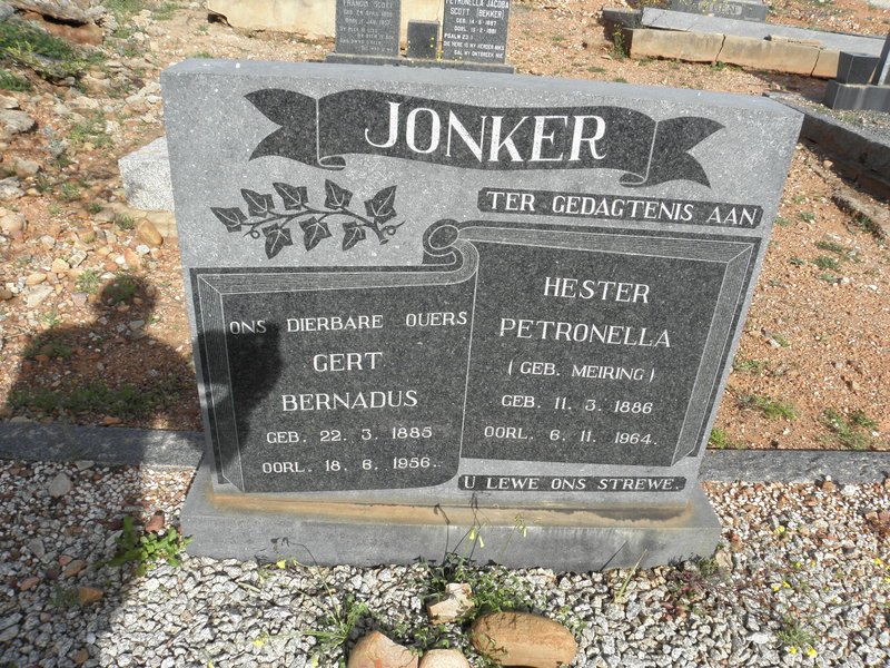 JONKER Gert Bernadus 1885-1956 &amp; Hester Petronella MEIRING 1886-1964