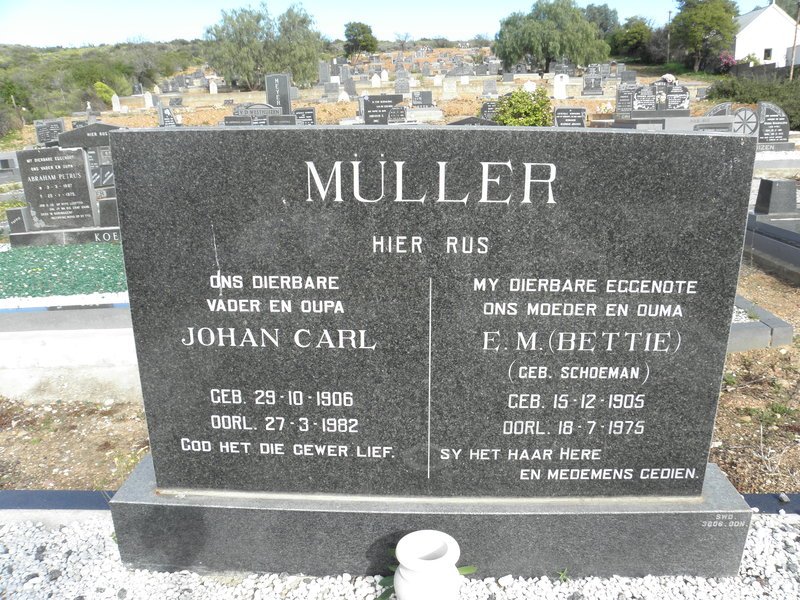 MULLER Johan Carl 1906-1982 &amp; E.M. SCHOEMAN 1905-1975