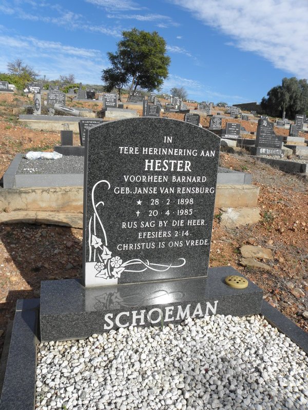 SCHOEMAN Hester formerly BARNARD nee JANSE VAN RENSBURG 1898-1985
