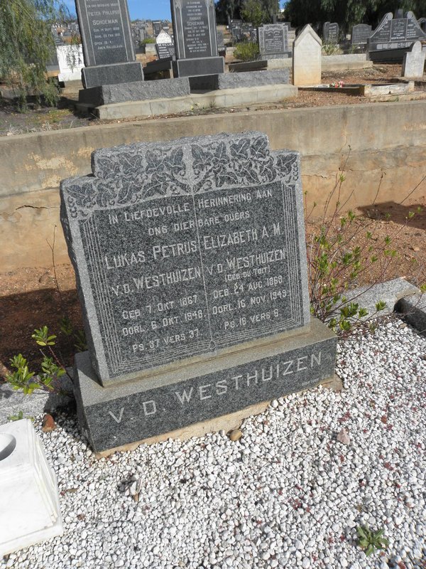 WESTHUIZEN Lukas Petrus, v.d. 1867-1948 &amp; Elizabeth A.M. DU TOIT 1868-1949
