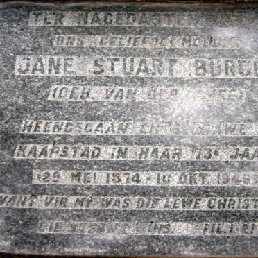 BURGER Jane Stuart nee VAN DER AHEE 1874-1946