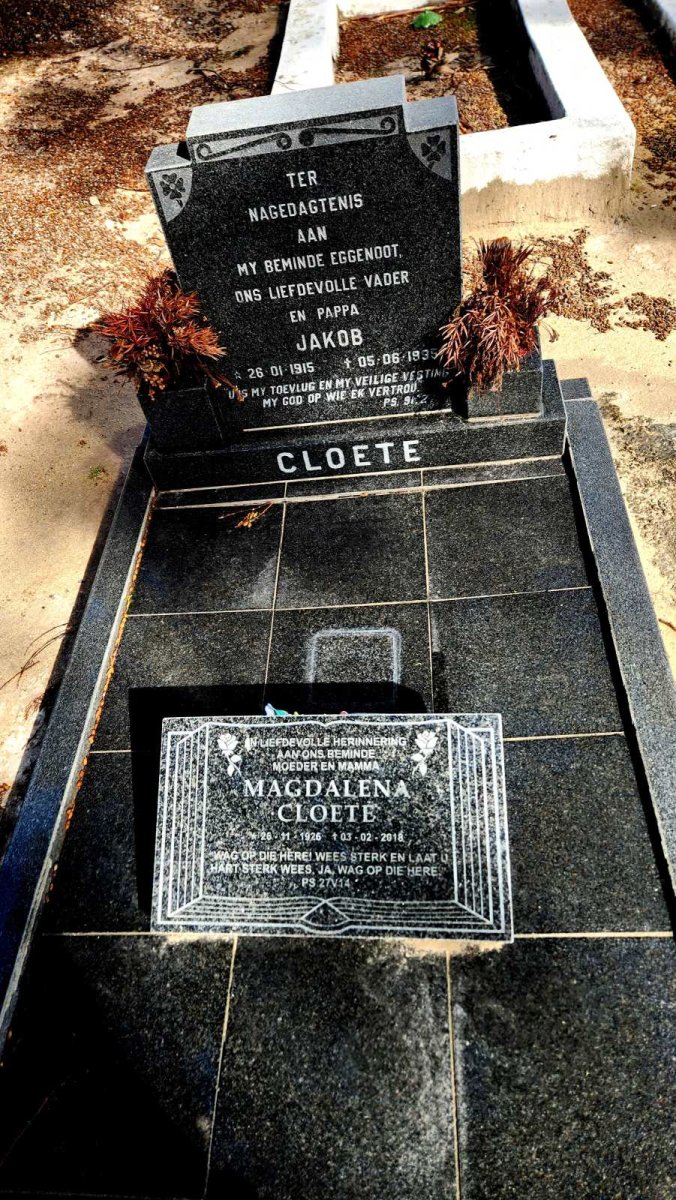 CLOETE Jakob 1915-1995 & Magdalena 1926-2018