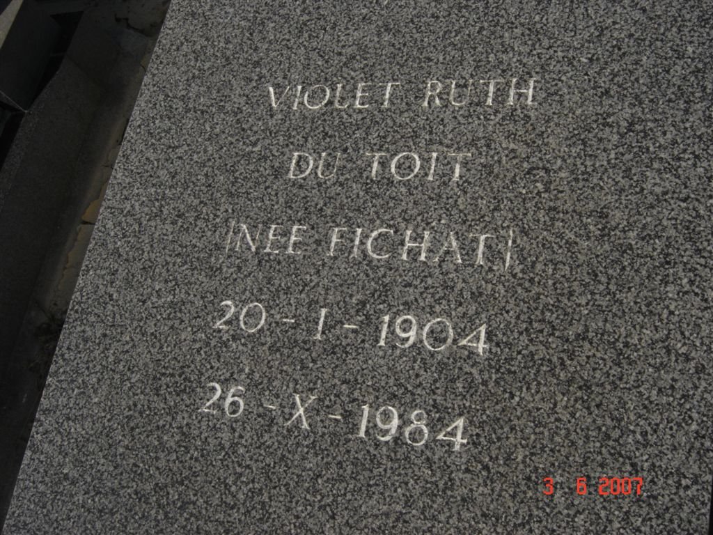 TOIT Violet Ruth, du nee FICHAT 1904-1984