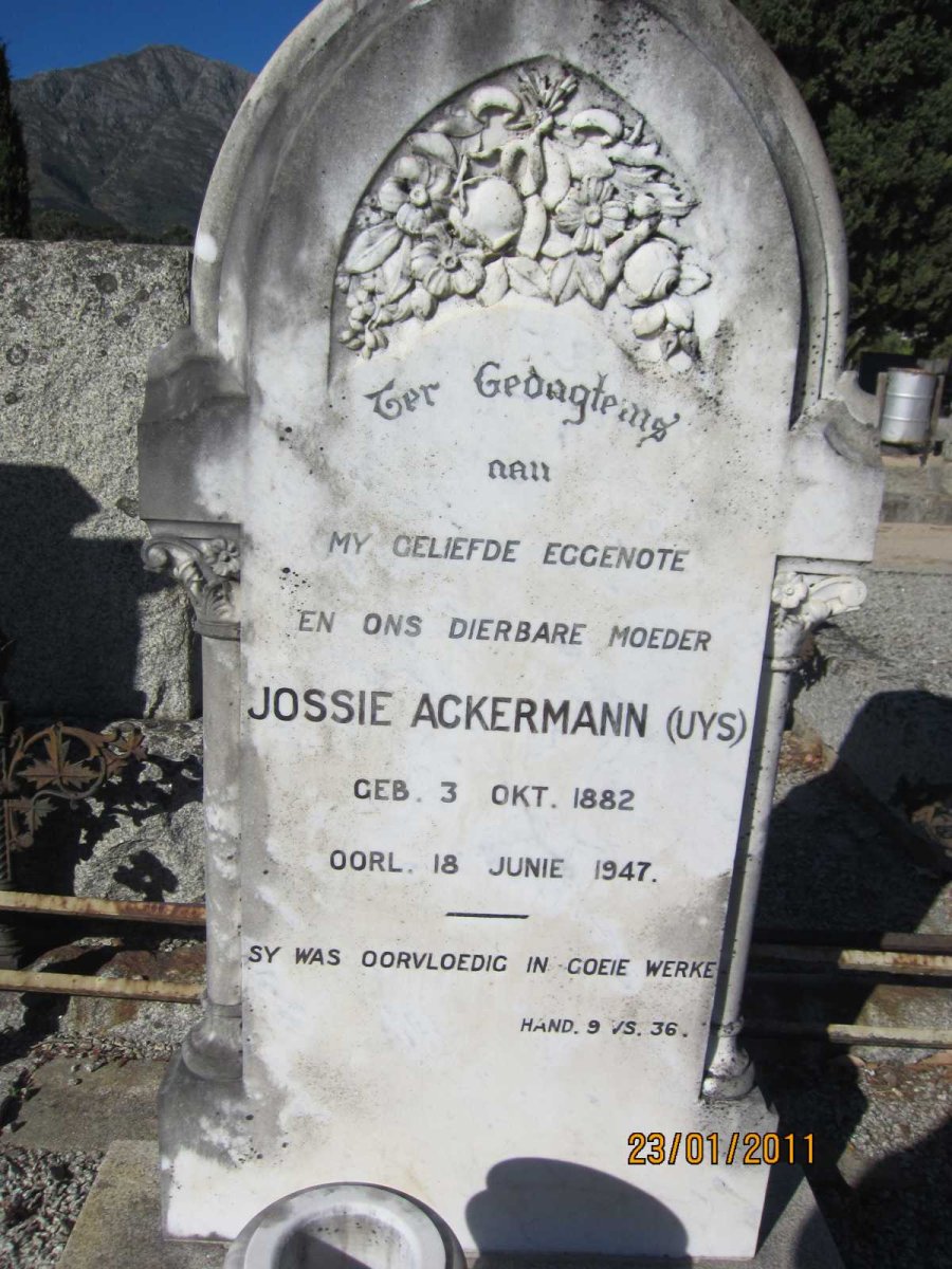 ACKERMANN Jossie nee UYS 1882-1947