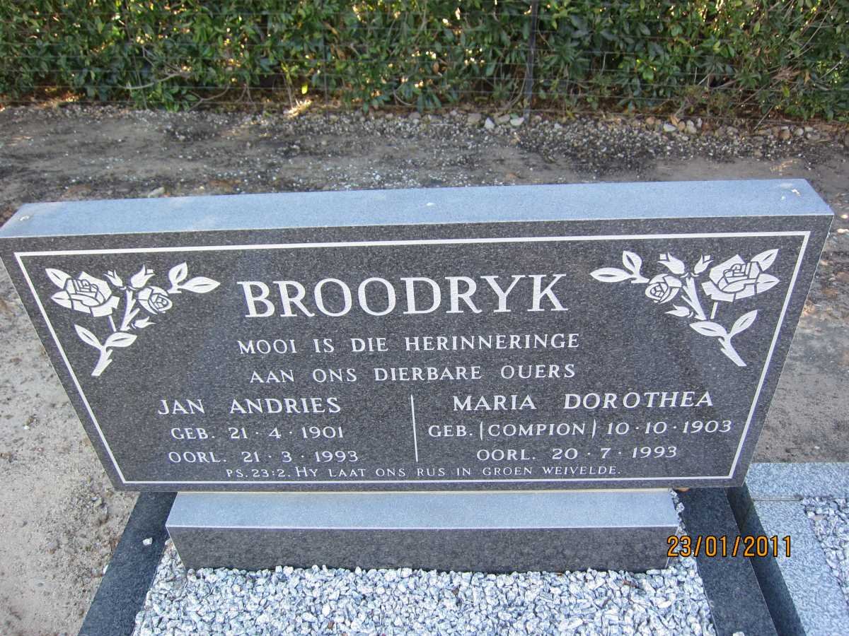BROODRYK Jan Andries 1901-1993 &amp; Maria Dorothea COMPION 1903-1993