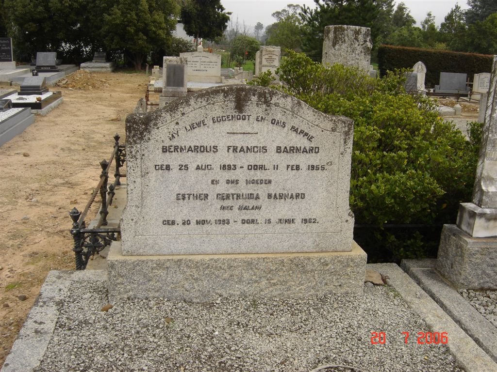 BARNARD Bernardus Francis 1893-1955 &amp;  Esther Gertruida MALAN 1893-1962