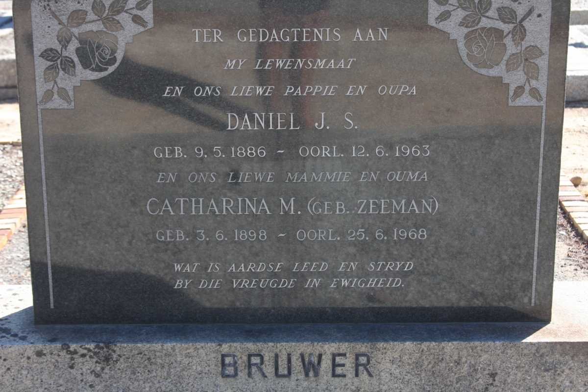 BRUWER Daniel J.S. 1886-1963 &amp; Catherina M. ZEEMAN 1898-1968
