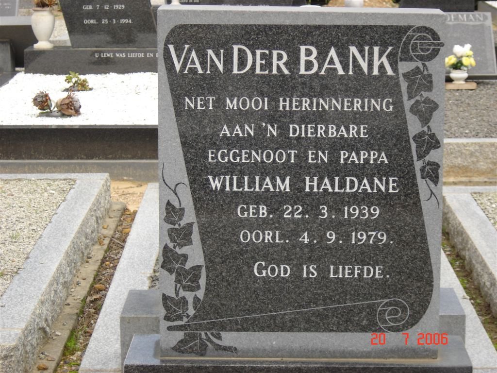 BANK William Haldane, van der 1939-1979