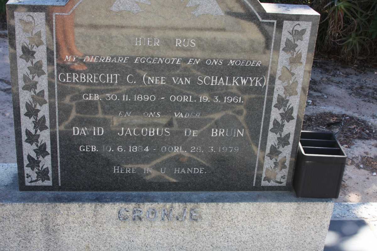 CRONJE David Jacobus De Bruin 1884-1979 &amp; Gerbrecht C. VAN SCHALKWYK 1890-1961
