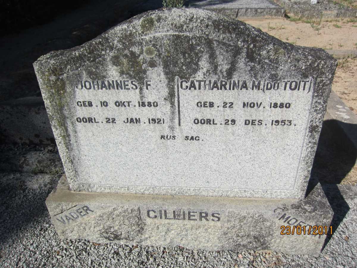 CILLIERS Johannes F. 1880-1921 &amp; Catharina M. DU TOIT 1880-1953