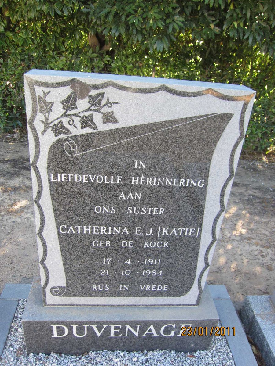 DUVENAGE Catherina E.J. nee DE KOCK 1911-1984