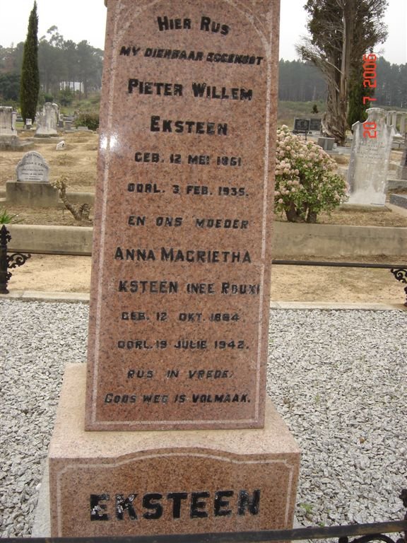 EKSTEEN Pieter Willem 1851-1935 &amp;  Anna Magrietha ROUX 1884-1942