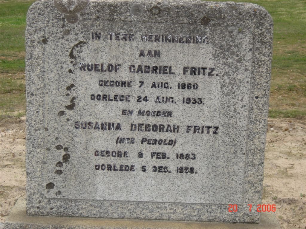 FRITZ Roelof Gabriel 1860-1933 &amp;  Susanna Deborah PEROLD 1883-1958