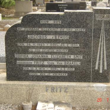 FRITZ Jacobus Petrus 1869-1950 &amp; Sophia Johanna Elizabeth VAN BRAKEL nee SMIT 1879-1955