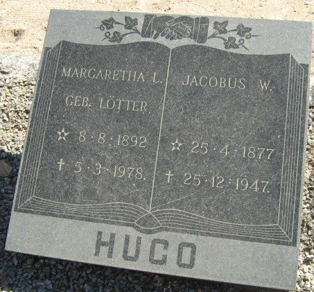 HUGO Jacobus W. 1877-1947 &amp; Margaretha L. LÖTTER 1892-1978