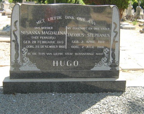 HUGO Jacobus Stephanus 1919-1966 &amp; Susanna Magdalena FERREIRA 1919-1992
