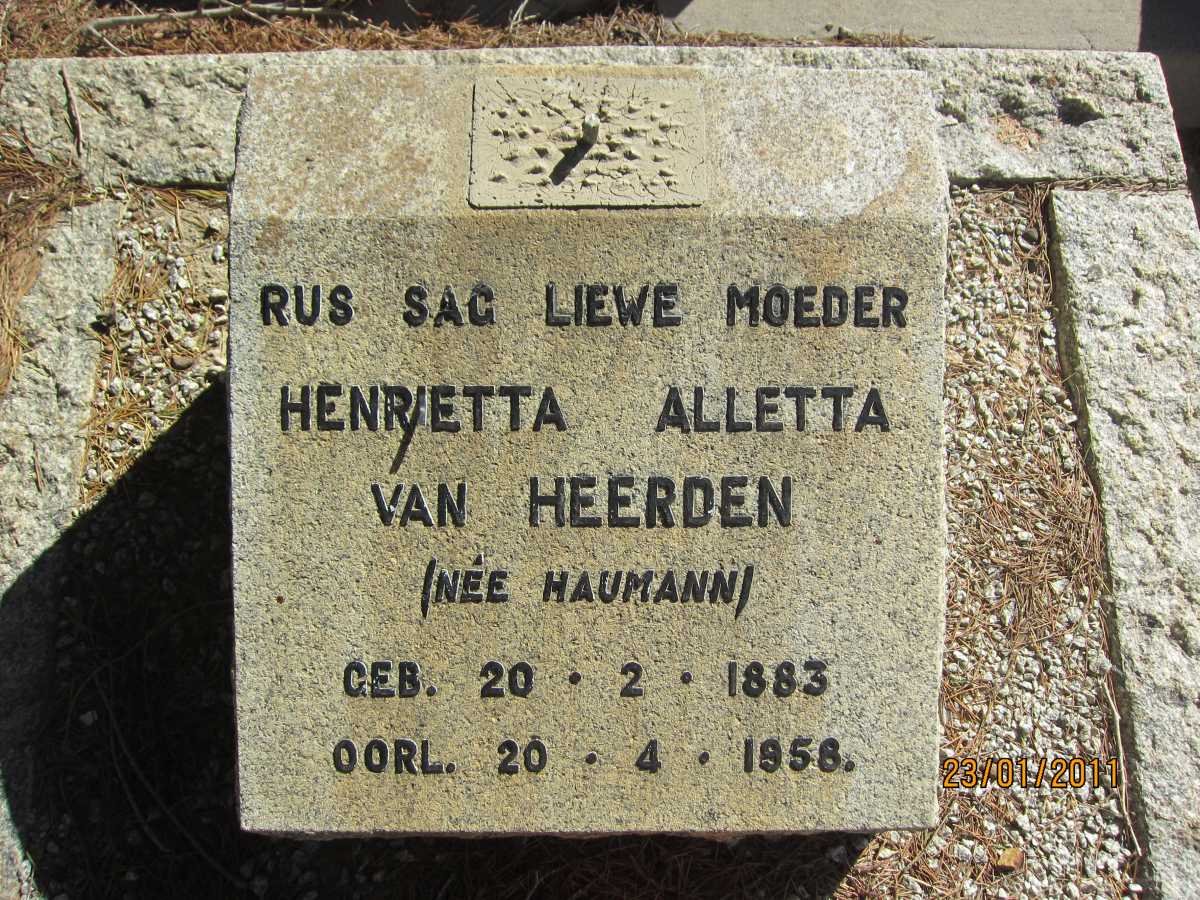 HEERDEN Henrietta Alletta, van nee HAUMANN 1883-1958