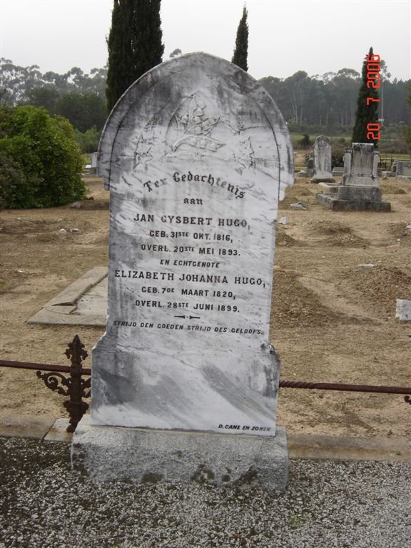 HUGO Jan Gysbert 1816-1893 &amp; Elizabeth Johanna 1820-1899