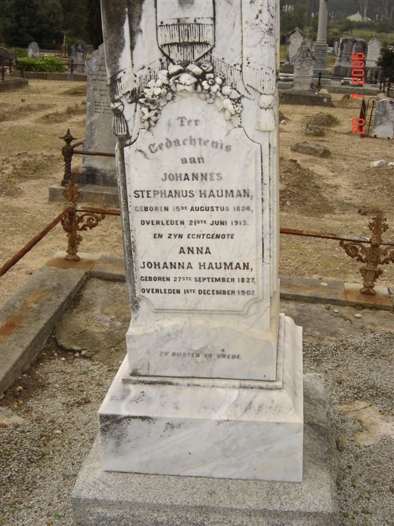 HAUMAN Johannes Stephanus 1824-1913 &amp; Anna Johanna 1827-1907