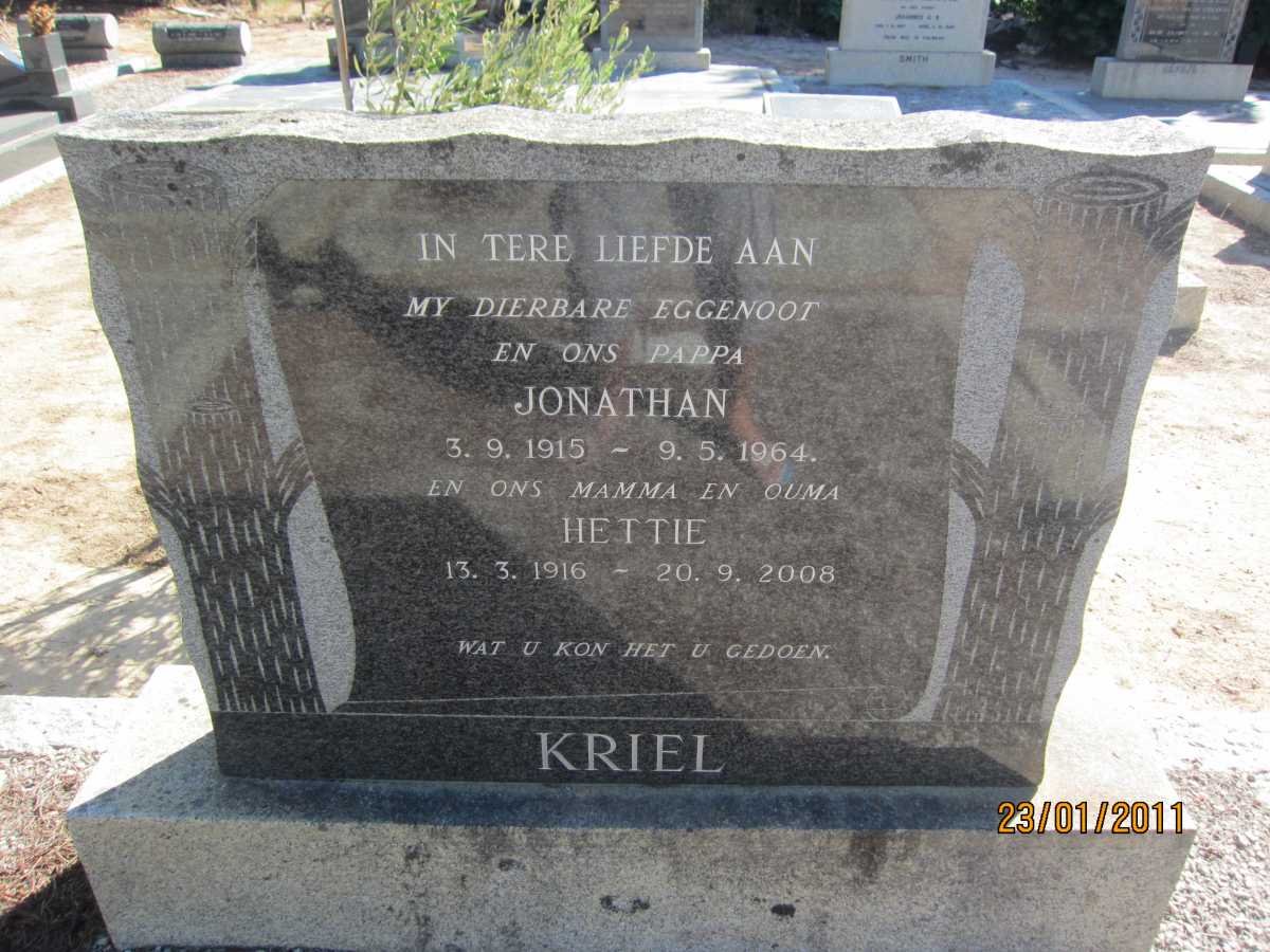 KRIEL Jonathan 1915-1964 &amp; Hettie 1916-2008