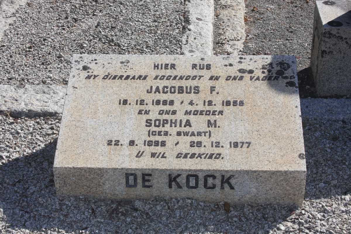 KOCK Jacobus F., de 1888-1956 &amp; Sophia M. SWART 1896-1977