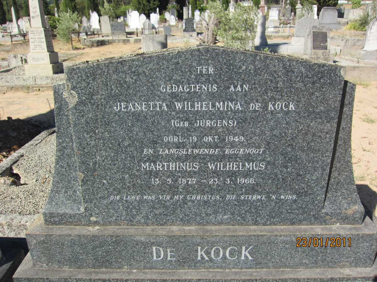 KOCK Marthinus Wilhelmus, de 1877-1966 &amp; Jeanetta Wilhelmina JURGENS -1949