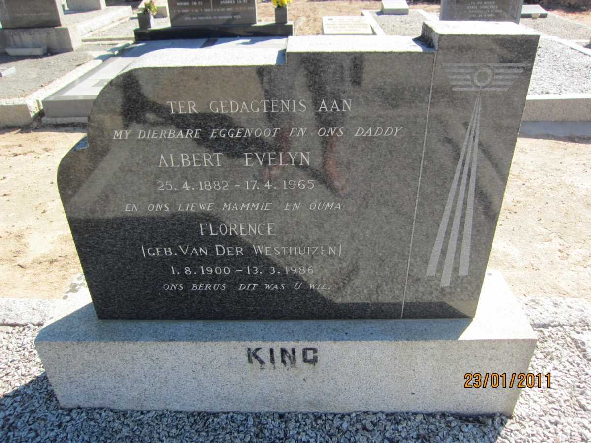 KING Albert Evelyn 1882-1965 &amp; Florence VAN DER WESTHUIZEN 1900-1986