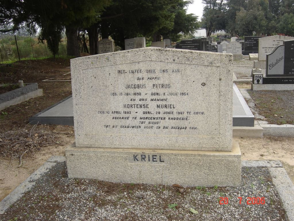 KRIEL Jacobus Petrus 1890-1954 &amp; Hortense Muriel 1892-1967