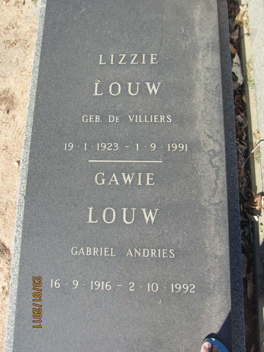 LOUW Gabriel Andries 1916-1992 &amp; Lizzie DE VILLIERS 1923-1991