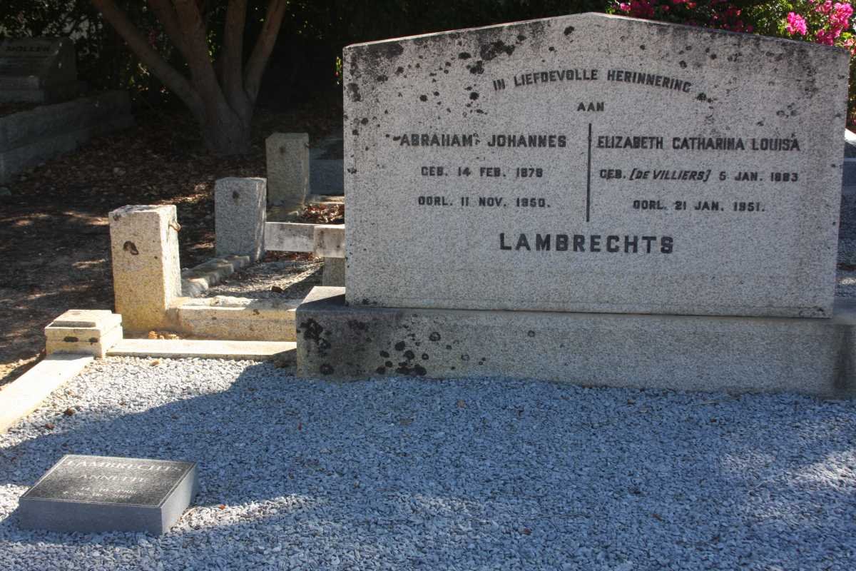 LAMBRECHTS Abraham Johannes 1878-1950 &amp; Elizabeth Catharina Louisa DE VILLLIERS 1883-1951 :: LAMBRECHTS Annette 1908-2001