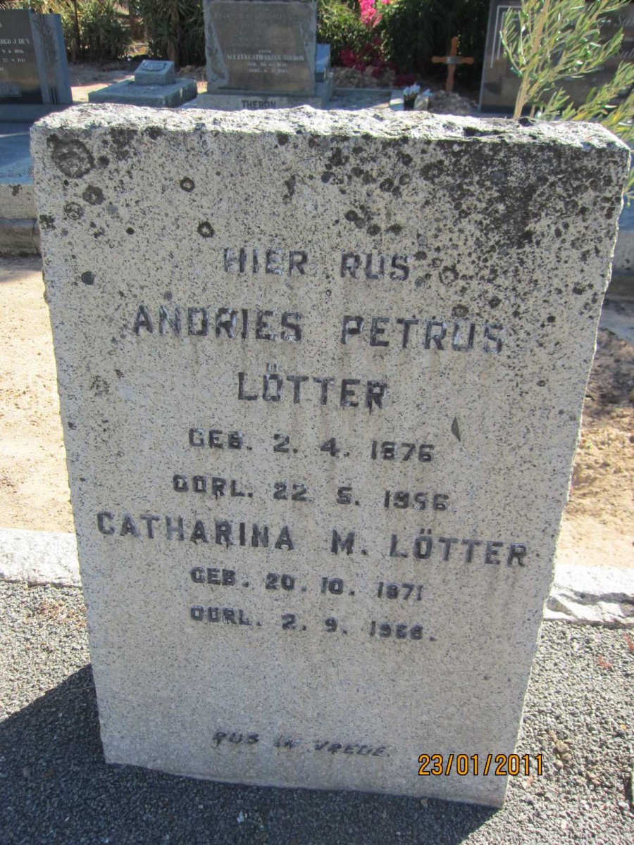 LÖTTER Andries Petrus 1876-1956 &amp; Catharina M. 1871-1968