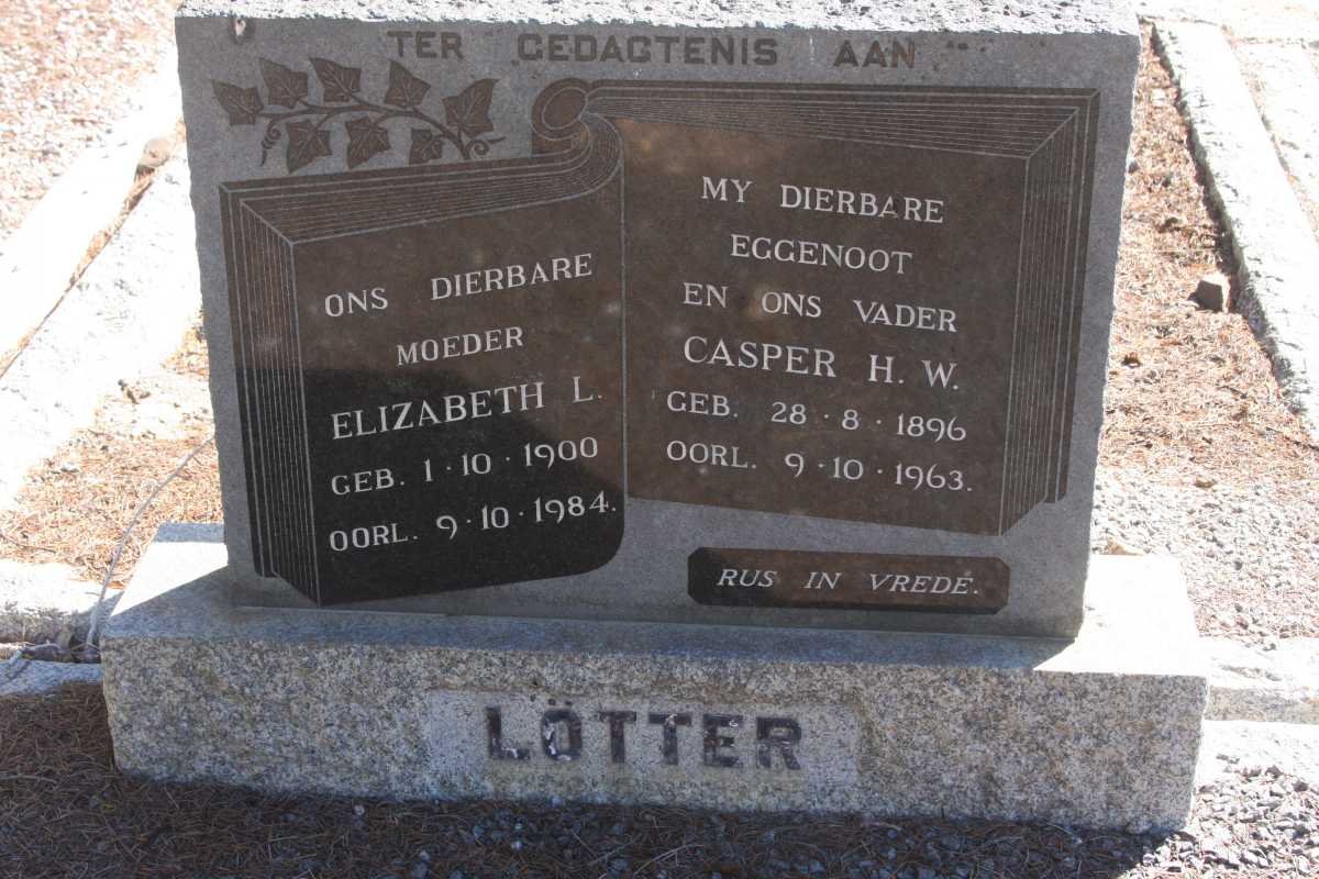 LÖTTER Casper H.W. 1896-1963 &amp; Elizabeth L. 1900-1984