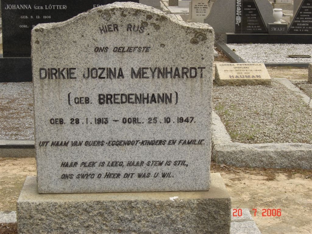 MEYHARDT Dirkie Jozina nee BREDENHANN 1813-1847