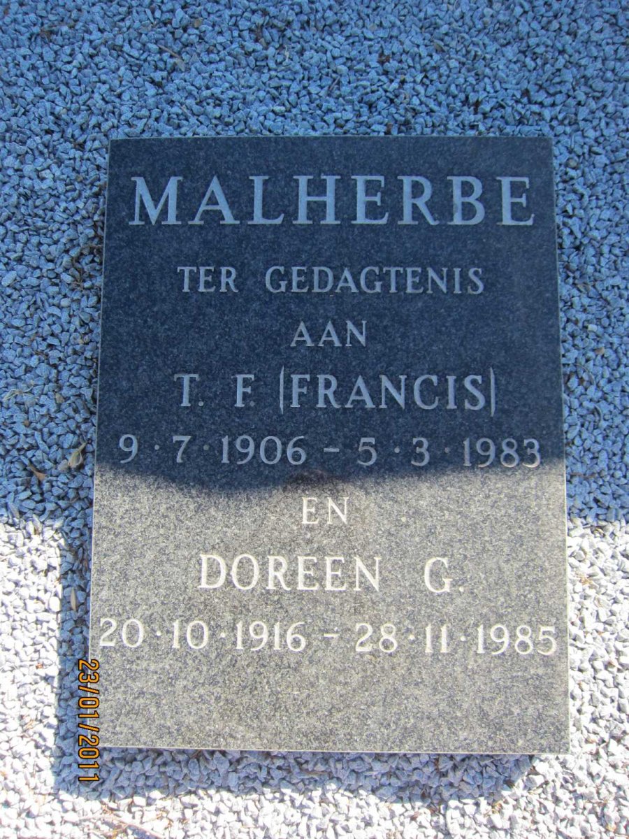 MALHERBE T.F. 1906-1983 &amp; Doreen G. 1916-1985