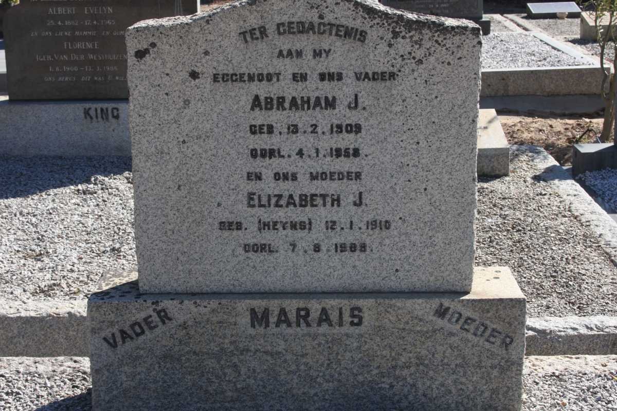 MARAIS Abraham J. 1909-1953 &amp; Elizabeth J. HEYNS 1910-1989